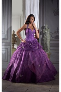 Amazing Purple Ball Gown Floor-length Organza Halter Dress With Rhinestone