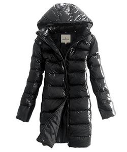 Moncler Coats Down Women Smooth Shiny Fabric Black