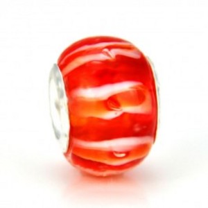 Goedkope Pandora 925 sterling zilver Nieuw HOT High Quality Classic mooie rode beschikt strepen Murano Glass Bead