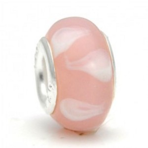 Goedkope Pandora 925 sterling zilver Nieuw HOT High Quality Clean and Honest Roze beschikt Witte schroefdraad Murano Glass Bead