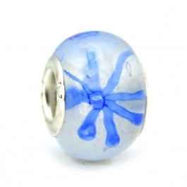 Goedkope Pandora For You 925 Sterling Silver Simple en gul witte achtergrond Blauwe Bloesems Murano Glass Bead